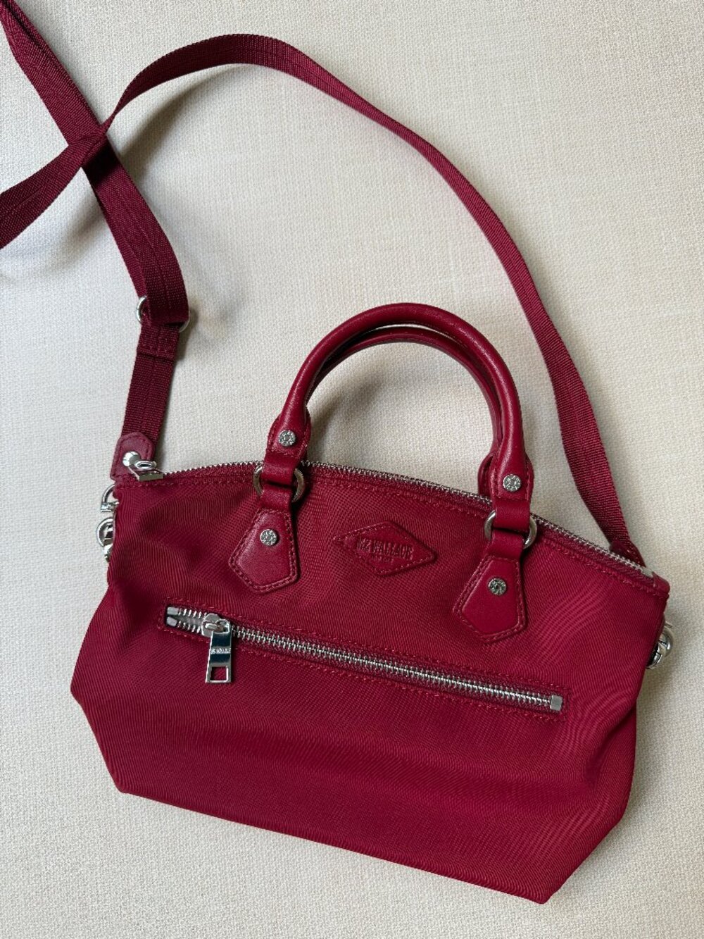 MZ Wallace Small Crossbody Nylon Bag with Top Handle, Burgundy Red
